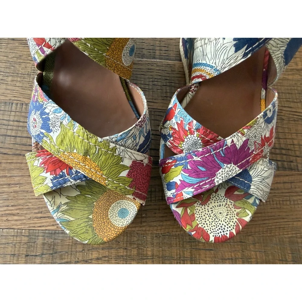 Hush Puppies Renown Floral Leather Espadrille Wedge Sandals Multicolor Size 8.5M